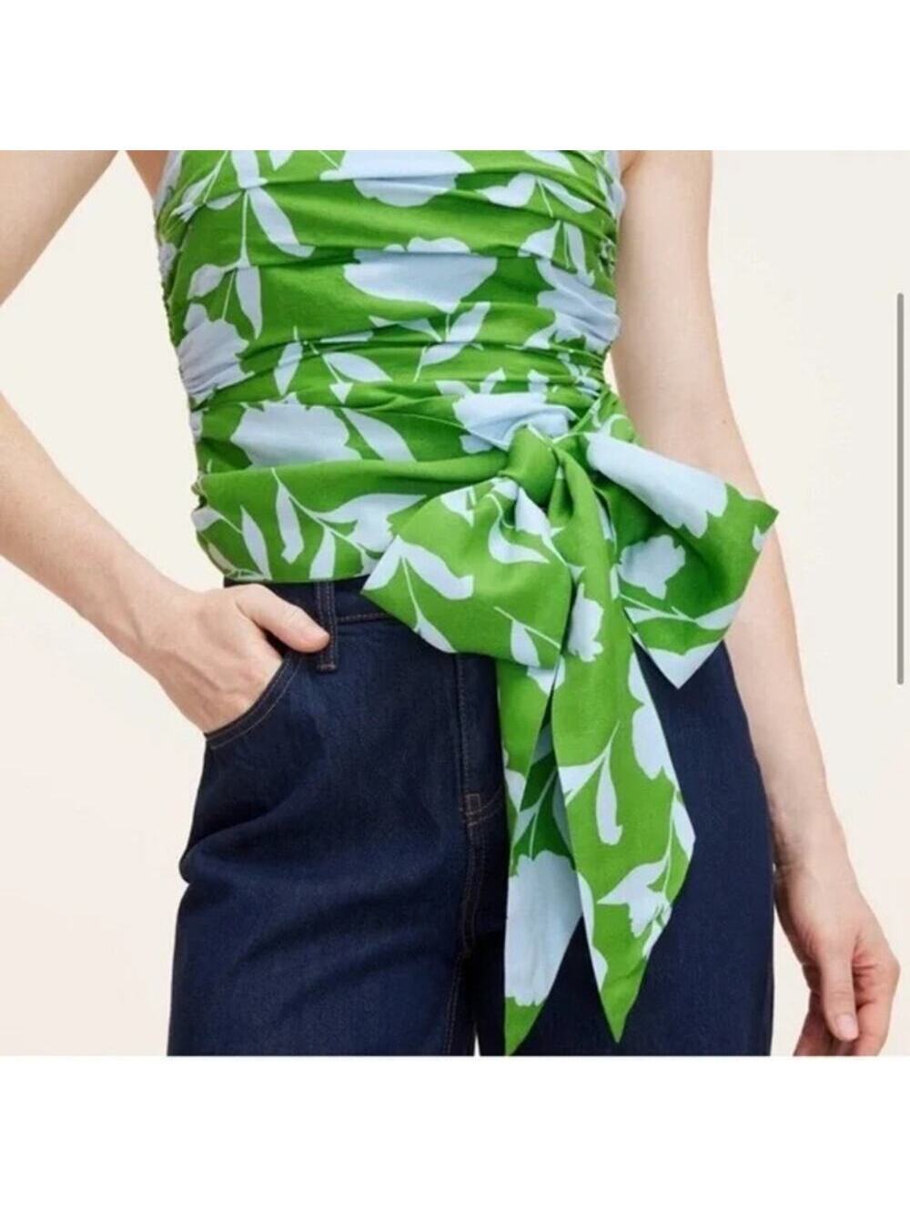 Kate Spade X Target NWT Classic Rose Ruched Linen Floral Tank Top Green/White M - Picture 3 of 12